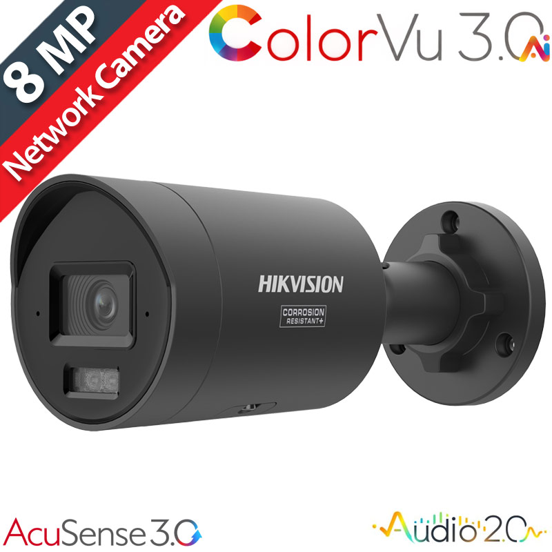 HIKVISION DS-2CD2087G3-LI2UY 2.8mm BLACK - Ενσύρματη IP Κάμερα 8MP ColorVu 3.0 AcuSence 3.0 Mic 40m PoE microSD