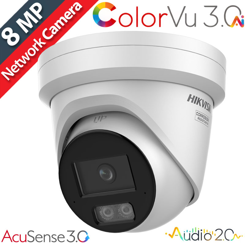 HIKVISION DS-2CD2387G3-LI2UY 2.8mm Ενσύρματη IP Κάμερα 8MP ColorVu 3.0 AcuSence 3.0 Mic 30m PoE microSD