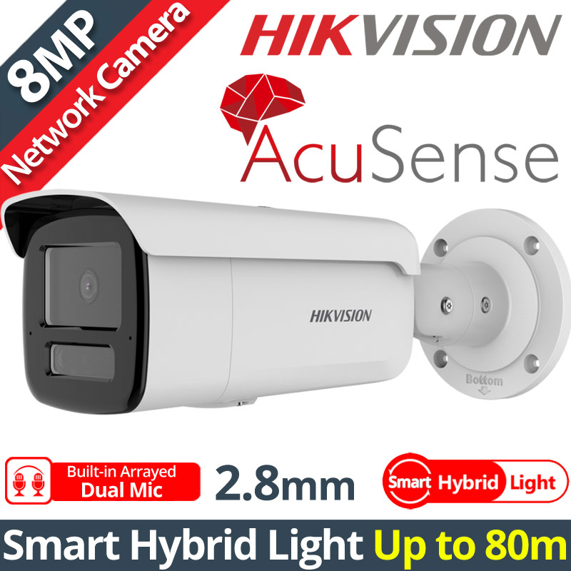 HIKVISION DS-2CD2T83G2-4LI2U 2.8mm Ενσύρματη IP κάμερα ACUSENCE 2nd Gen. 8Mpixels, Smart-Hybrid Light 80m, Poe, Dual Mic