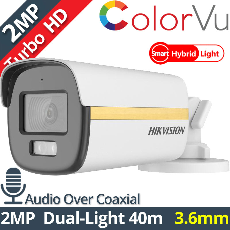 HIKVISION DS-2CE12DF3T-LFS 3.6mm 2Mpixels ColorVu, Smart-Hybrid Light 40m, WDR 130dB, Audio Over Coaxial