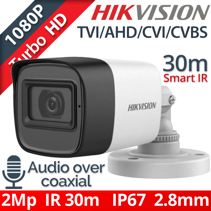 HIKVISION DS-2CE16D0T-ITFS 2.8mm 2Mpixels Audio Over Coaxial, IR 30μ. IP67, HDTVI/CVI/AHD/CVBS 4in1