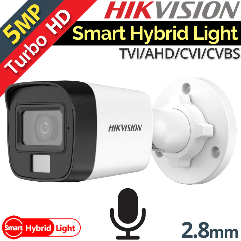 HIKVISION DS-2CE16K0T-LFS 2.8mm Κάμερα Bullet 3K 5Mpixels, Smart Hybrid Light, Μικρόφωνο, IP67