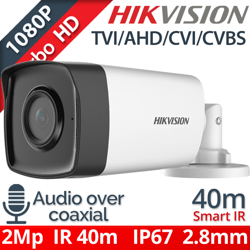 HIKVISION DS-2CE17D0T-IT3FS 2.8mm 2Mpixels Audio Over Coaxial, IR 40μ. IP67, 4in1 HDTVI/CVI/AHD/CVBS