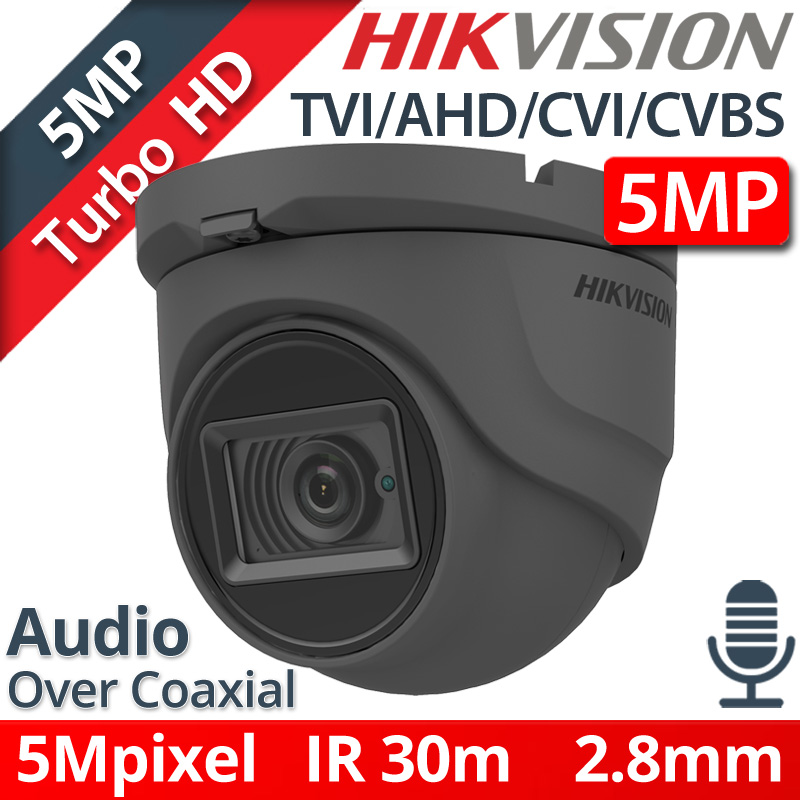 Hikvision DS-2CE76H0T-ITMFS 2.8mm GRAY, 5Mpixels Dome, Audio Over Coaxial, IR 30μ., IP67