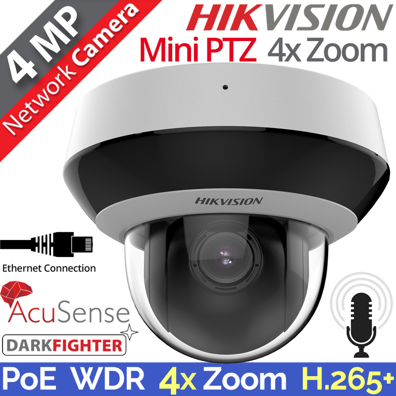 Hikvision DS-2DE2A404IWG1-E Ενσύρματη Mini PTZ IP Κάμερα 4MP, 4X Οπτικό Zoom, DarkFighter, AcuSense, IR 20m, Μικρόφωνο, Μεγάφωνο, microSD, IP66, IK10, PoE