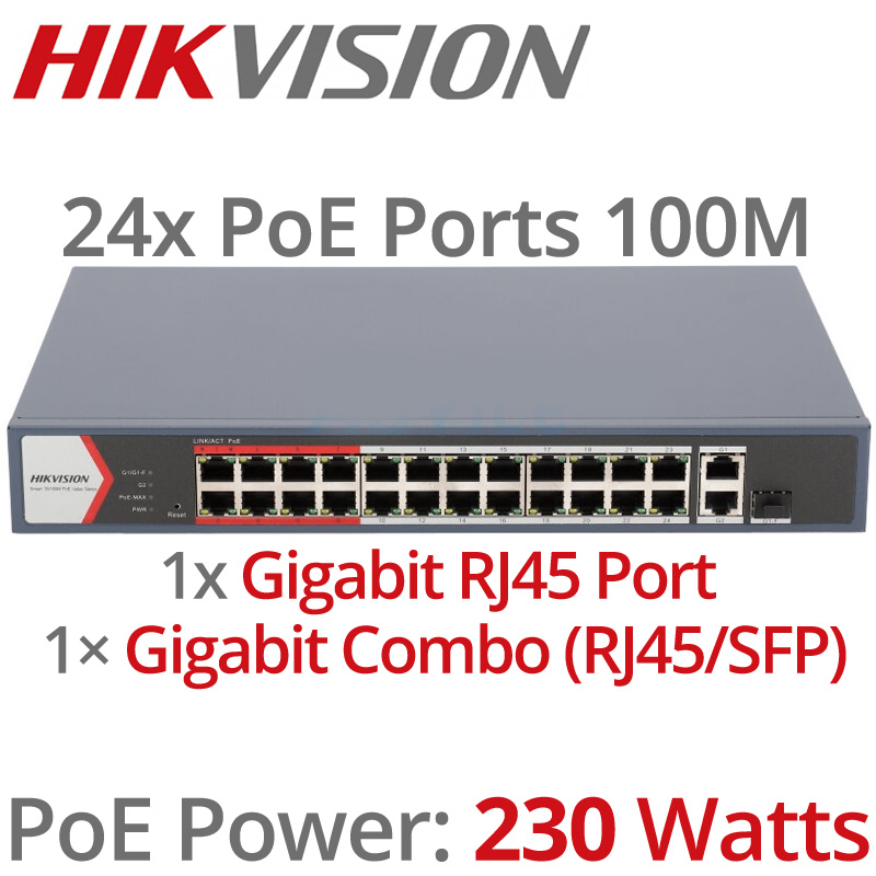 HIKVISION DS-3E1326P-EI/M 24 Ports Unmanaged PoE Switch 802.3af/802.3at 230Watts