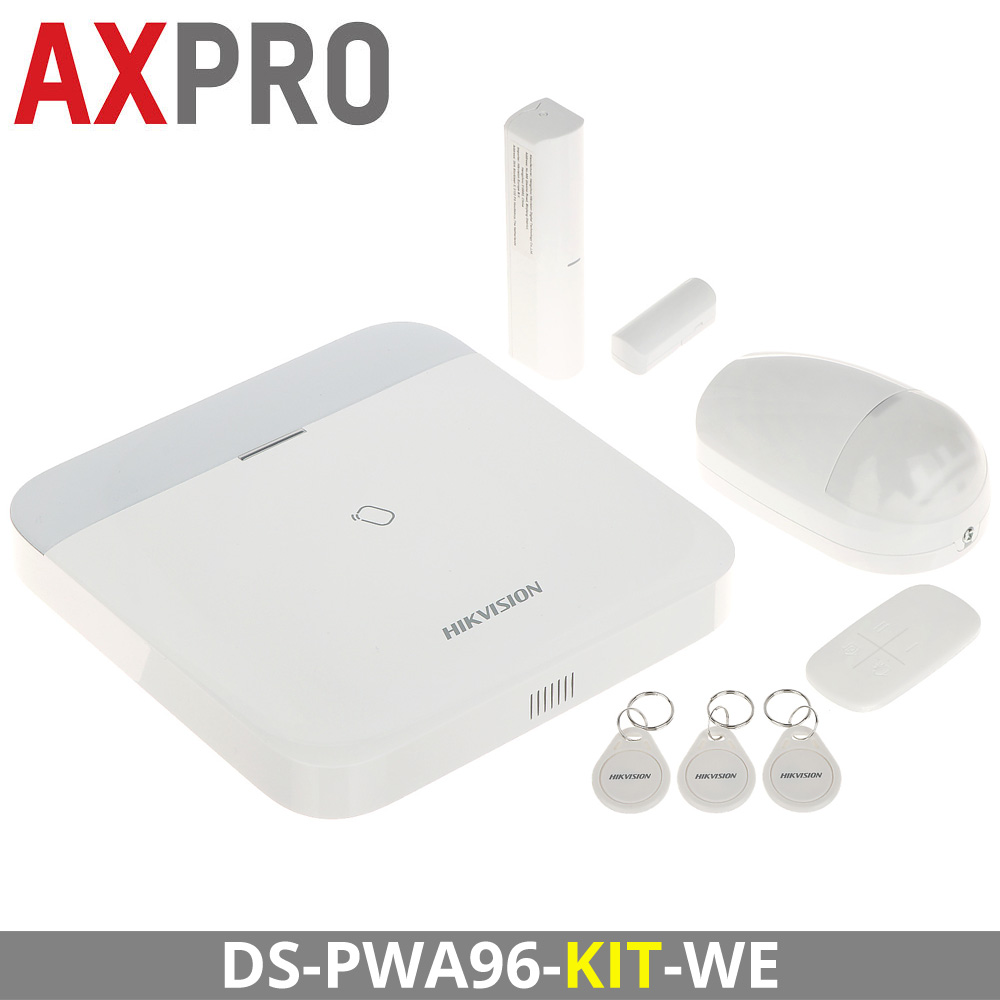 HIKVISION DS-PWA96-KIT-WE - ΚΙΤ Ασύρματου Συναγερμού AX PRO 96 Ζωνών με Κέντρο, Ασύρματο ανιχνευτή, Ασύρματη Μαγνητική και Τηλεχειριστήριο 
