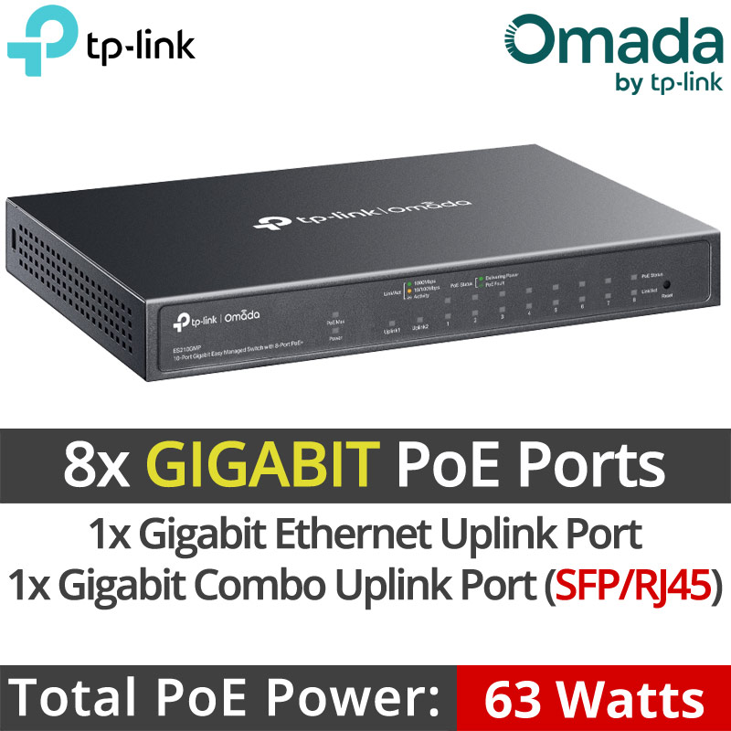 TP-Link ES210GP v1.0 | 10 Ports Omada GIGABIT Easy Managed PoE Switch 802.3af/at (Max. 63Watt)