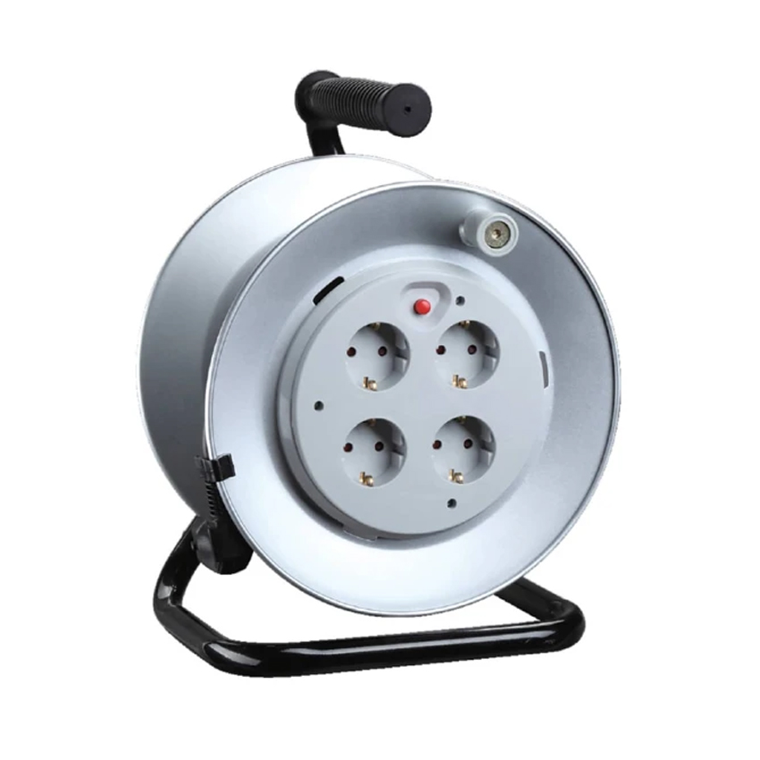 HJR-4BAT Μπαλαντέζα Καρούλι 25 μέτρων με 4 πρίζες Ασφαλείας και Θερμικό προστασίας 3x1.5mm² HGI