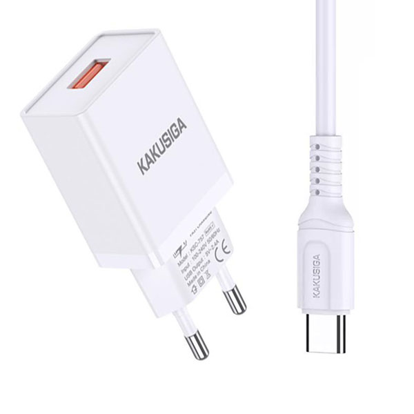 KAKUSIGA KSC-931/WHITE/TC Universal Φορτιστής με Θύρα USB-A 5V 2.4A Και Καλώδιο USB-A /TYPE-C 