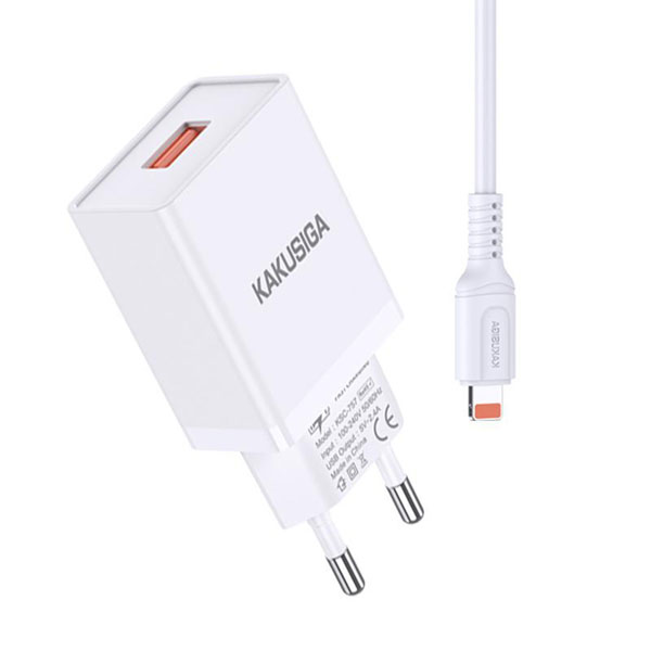 KAKUSIGA KSC-931/WHITE/LT Universal Φορτιστής με Θύρα USB-A 5V 2.4A Και Καλώδιο USB-A /LIGHTNING  
