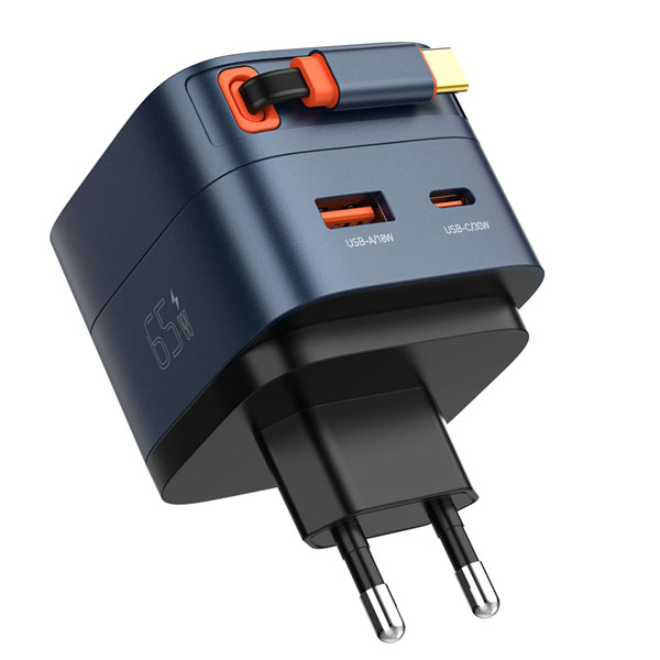LDNIO Q10/BLUE - Φορτιστής GaN 65W με Ενσωματωμένο Καλώδιο Type-C