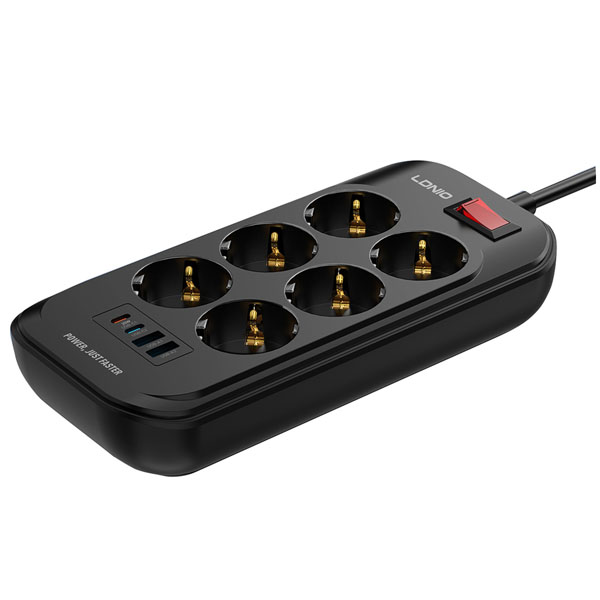 LDNIO SE6403C Πολύπριζο 6x Shucko, 2 USB-A + 2 USB-C με PD 20W 2500W και καλωδιο 2m