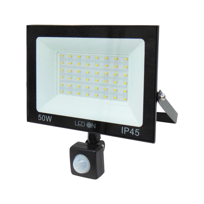 LED ON 1280 QY-2604 Προβολέας LED SUPERSLIM 50Watt με ψυχρό φωτισμό 6500Κ και Ανιχνευτή Κίνησης