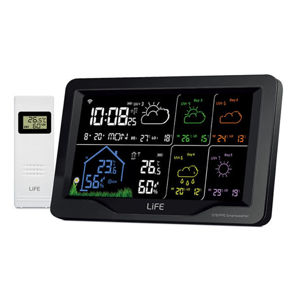 LIFE STEPPE SMARTWEATHER TUYA Μετεωρολογικός Σταθμός Smart Wi-Fi με Ασύρματη Εξωτερική μονάδα και έγχρωμη οθόνη LCD 7.5" 