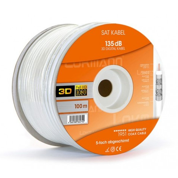 LOKMANN 1951 Υψηλής Ποιότητας Ομοαξονικό καλώδιο RG6 135dB τηλεόρασης Λευκό στροφείο 100μ