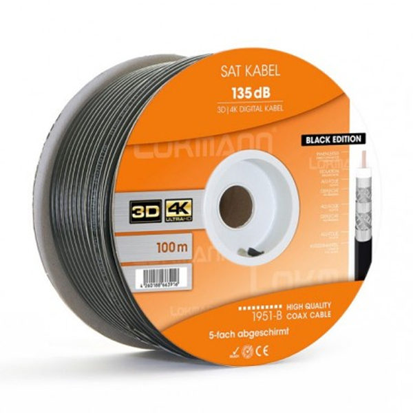 LOKMANN 1951-B Υψηλής Ποιότητας Ομοαξονικό καλώδιο RG6 135dB τηλεόρασης Μαύρο στροφείο 100μ