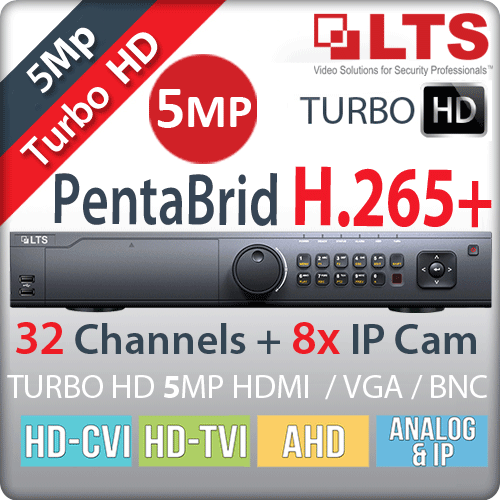LTS LTD8432K-ST Πεντα-υβριδικό TurboHD DVR 32 καναλιών + 8xIP 5Megapixel H.265+ TVI /CVI /AHD /CVBS