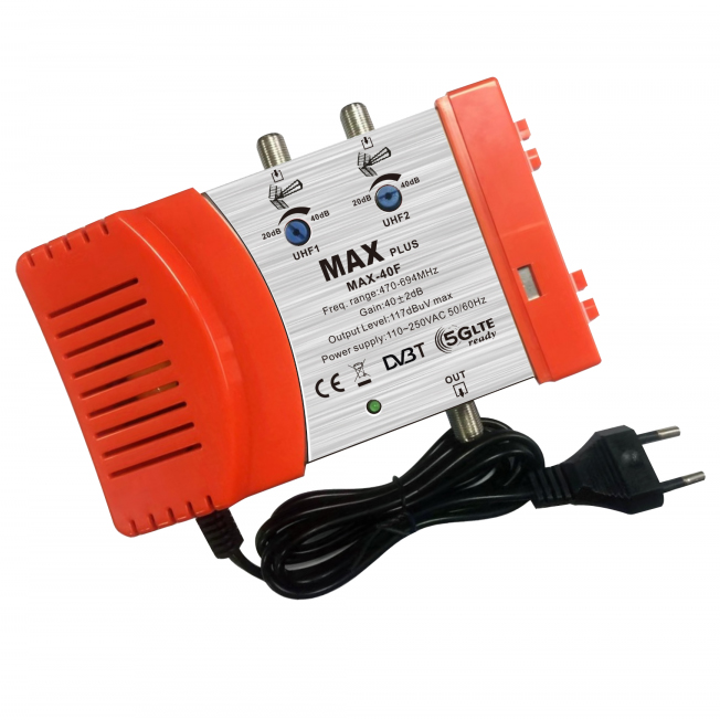 MAX PLUS MAX-40F 2U 1x117-40 5G Ενισχυτής κεντρικής κεραίας UHF - UHF 40dB 1 εξόδου με φίλτρο LTE 5G 