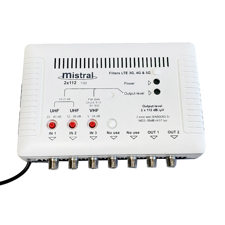 MISTRAL 2x112-5G Ενισχυτής κεντρικής κεραίας FM-VHF-UHF-UHF 2 εξόδων με φίλτρο LTE 5G (0246)