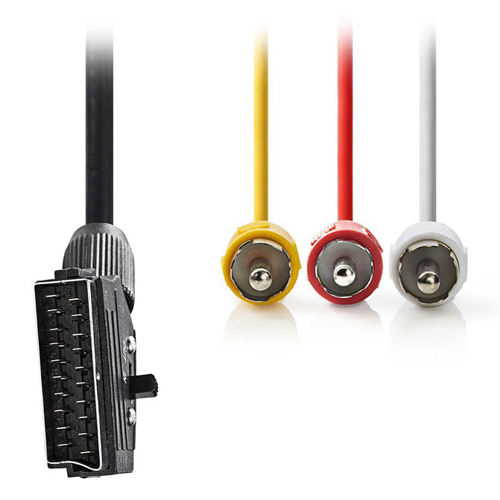NEDIS CVGL31130BK20 Καλώδιο Scart σε 3 RCA (1 video+2 audio) με διακόπτη In - Out 2m  