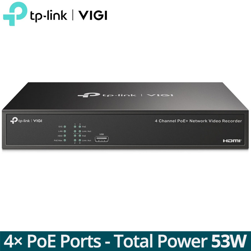 TP-LINK VIGI NVR1004H-4P v1.0 Δικτυακό Καταγραφικό NVR 4 Καμερών με 4 θύρες PoE+ 53W