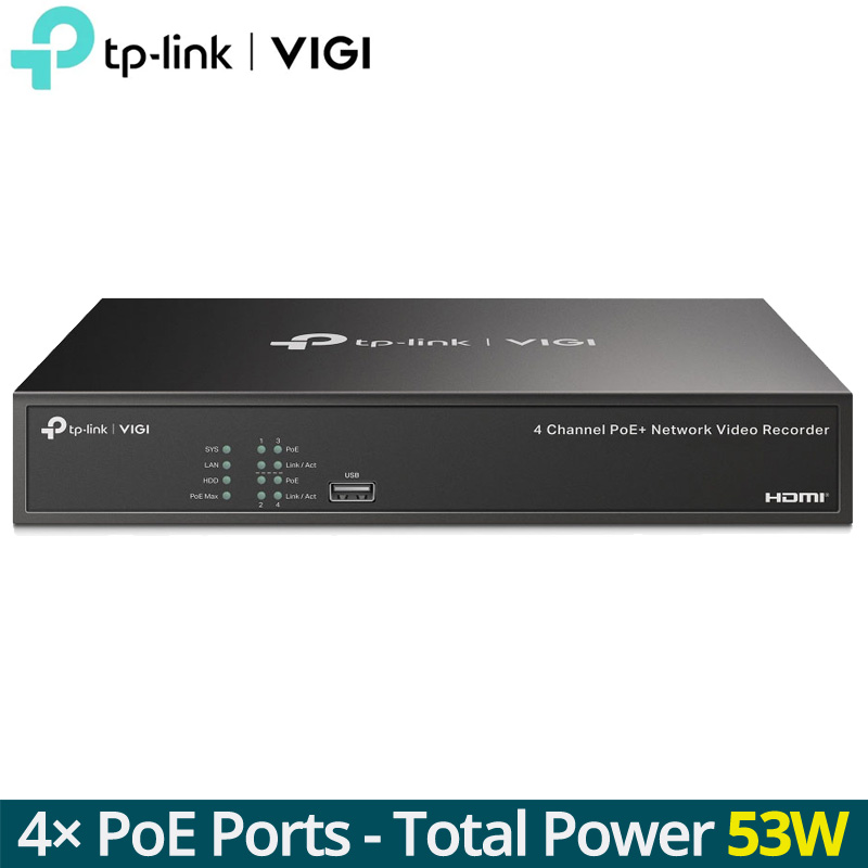 TP-LINK VIGI NVR1004H-4P v1.0 Δικτυακό Καταγραφικό NVR 4 Καμερών με 4 θύρες PoE+ 53W