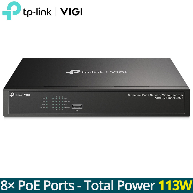 TP-LINK VIGI NVR1008H-8MP V1.20 - Δικτυακό Καταγραφικό NVR 8 καμερών με 8 θύρες PoE+ 113W