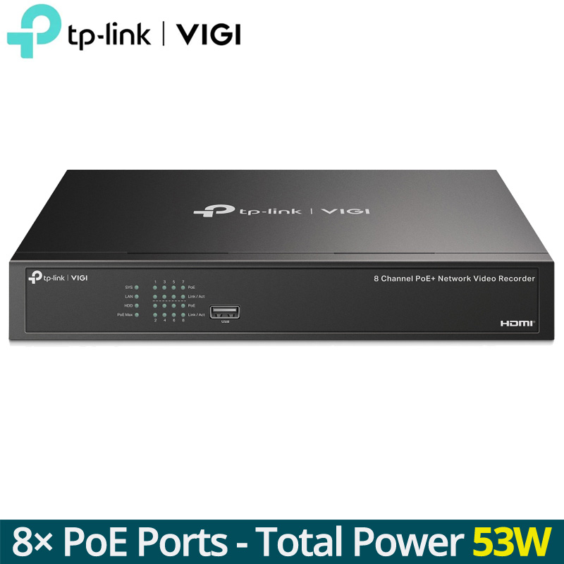 TP-LINK VIGI NVR1008H-8P (v1.20) Δικτυακό Καταγραφικό NVR 8 IP Καμερών με 8 θύρες PoE+ 53W