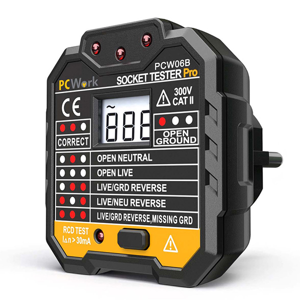 PCWork PCW06B Socket Tester Όργανο ελέγχου ορθής καλωδίωσης πρίζας με ψηφιακή οθόνη