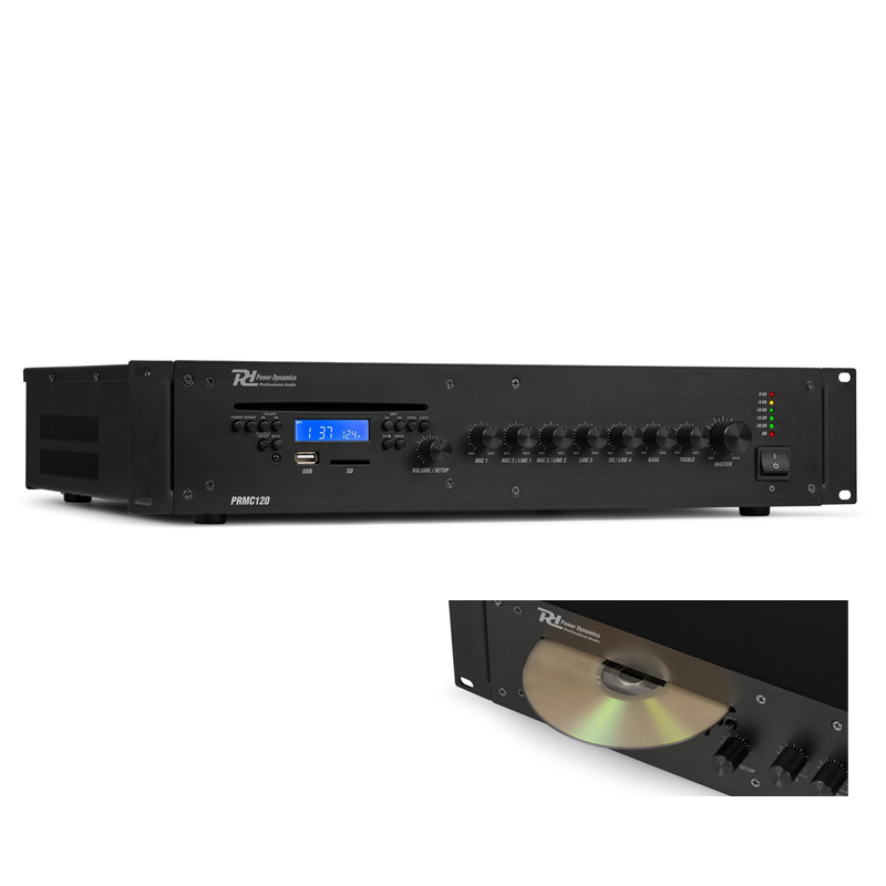 POWER DYNAMICS PRC120 PA Amplifier 120W – Ενισχυτής Μίκτης με CD Player, Bluetooth, MP3 (8 Ohm / 100V) 952.158