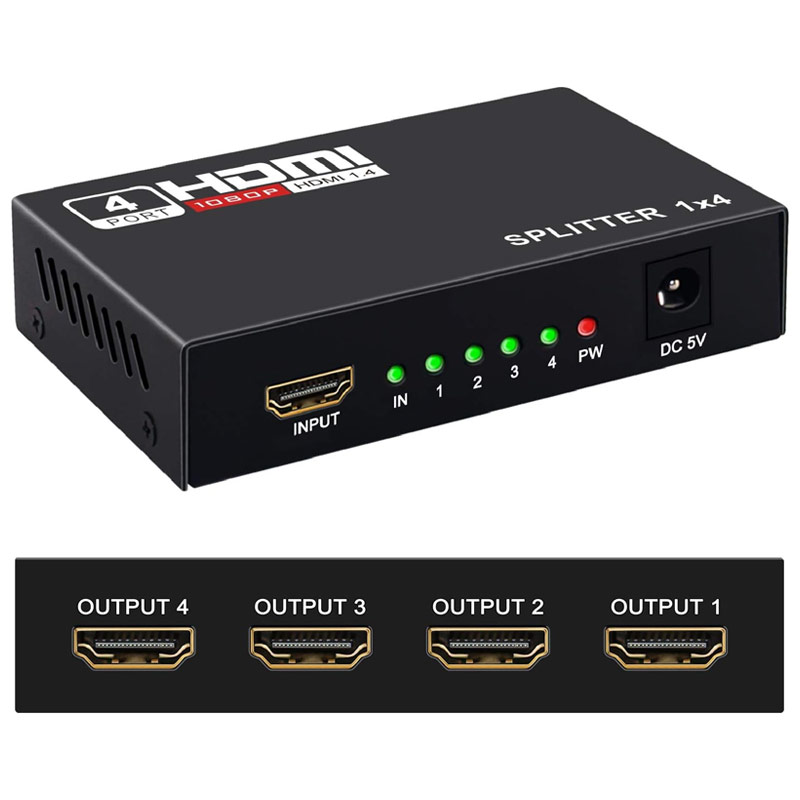 ANGA PS-1014-4K HDMI Splitter 1x4 (1 Είσοδος / 4 Έξοδοι) Ultra HD 4K/2K, 1080P, Full HD/3D, Ver 1.4, HDCP