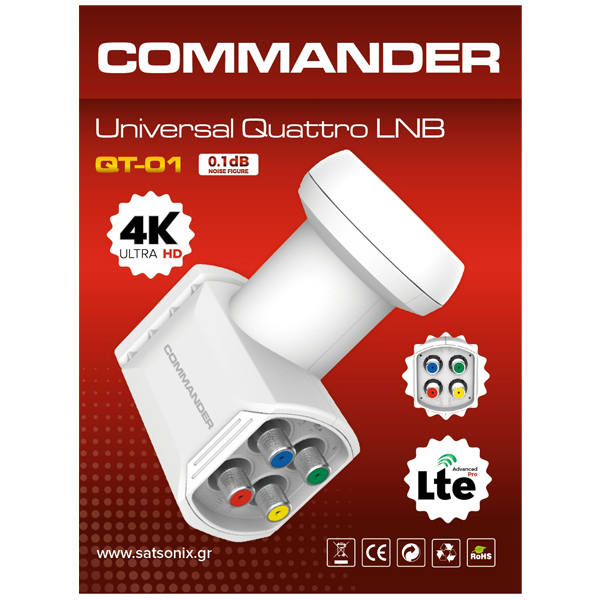 COMMANDER QT-01 Universal Quattro LNB 0.1 dB, 4K UHD, LTE