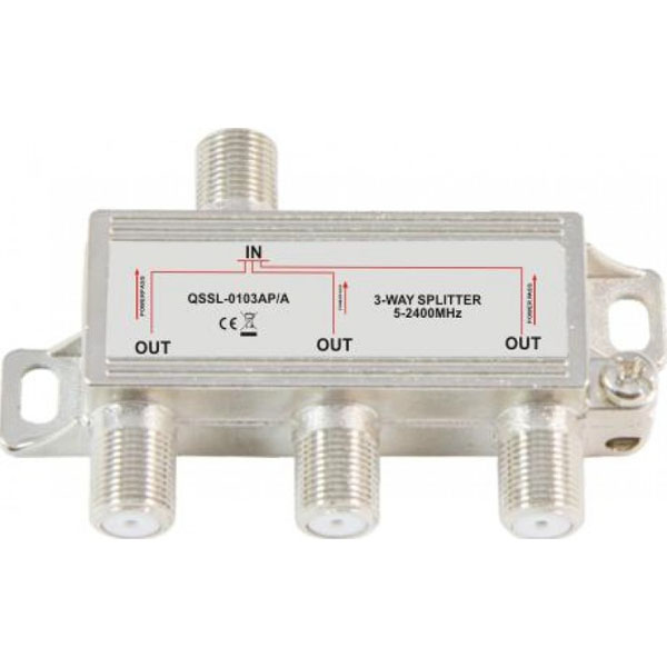 JAGER QSPL3 Διακλαδωτής TV-SAT 3 εξόδων (5 - 2400 MHz) με φις F και dc pass  