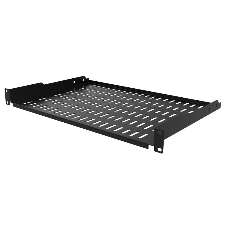 MIRSAN MR.RAK1U35.01 Σταθερό Ράφι Rack 19" 1U Βάθους 350mm 2 Σημείων με Εξαερισμό (Μαύρο RAL 9005)