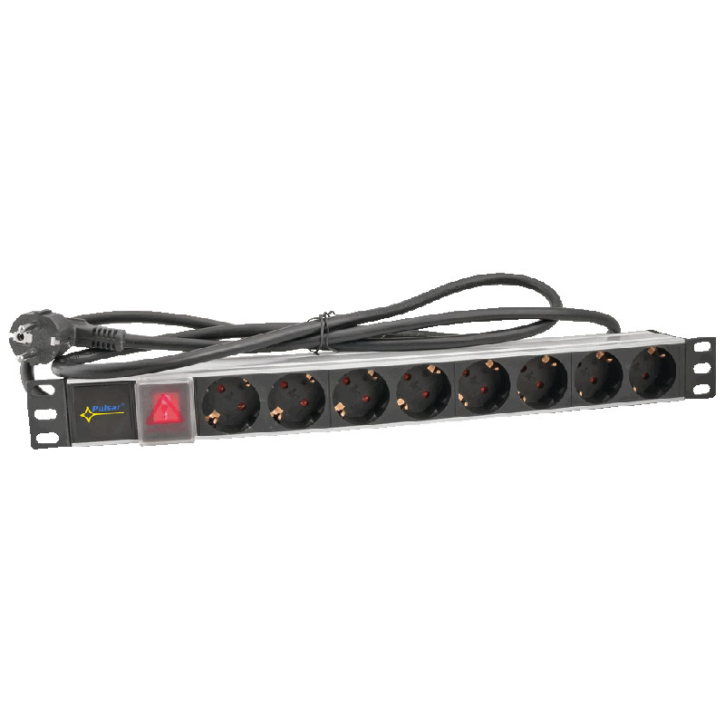 PULSAR RALZ/F Πολύπριζο Rack Mount 19’’ 1U, 8 εξόδων Σούκο 8x230VAC με διακόπτη