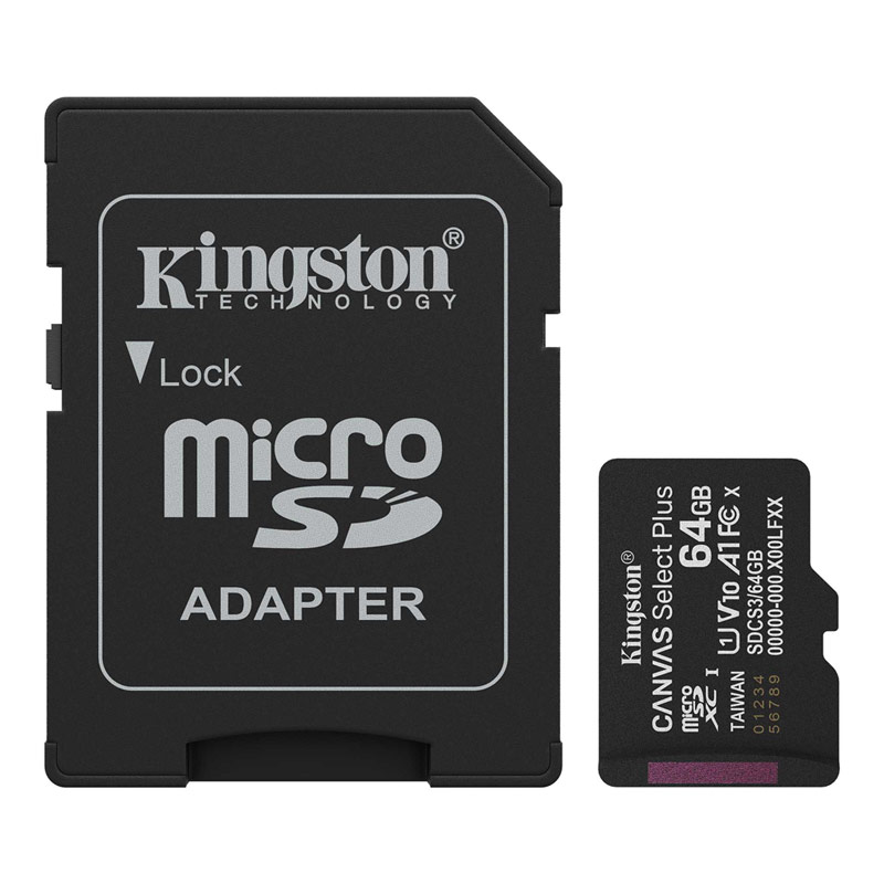 KINGSTON SDCS3/64GB Canvas Select Plus Gen3 microSD 64GB, UHS-I, 100MB/s (Με Αντάπτορα)