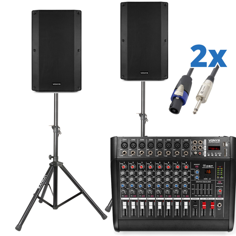 SET-DJ AUDIO 59 VONYX Επαγγελματικό Σετ DJ 2x VSA12P + AM8A + Βάσεις + Καλώδια