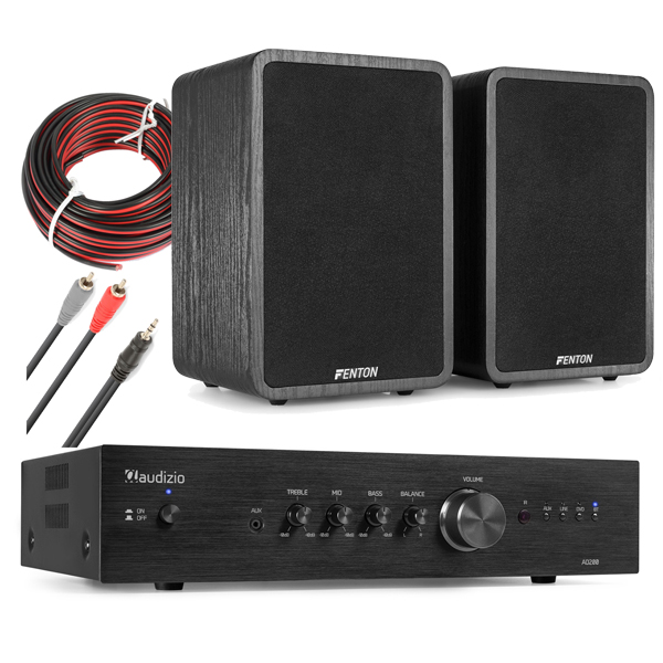 SET_HOMEAUDIO 32 Πλήρες Hi-Fi πακέτο ήχου με Audizio AD200B + Fenton SHFB65  + Καλωδιώσεις (Μαύρο)