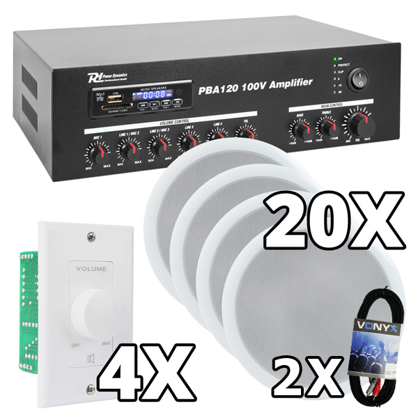 SET-PA AUDIO 70 Public Address Σετ 100V με ενισχυτή PBA120 και 20x Ηχεία Οροφής 5" CSPB5