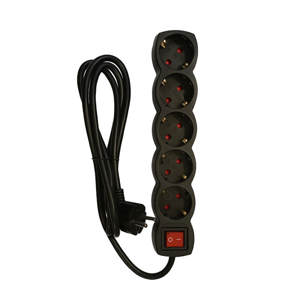 SLGE-905K πολύπριζο 5 θέσεων με διακόπτη ON/OFF και καλώδιο 3x1.5mm²,  1.5m σε Μαύρο Χρώμα  