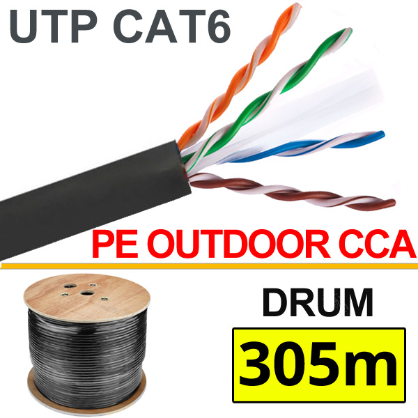 ANGA ST-L04 (CAT6-O4*2CCA-305U) Drum 305m - Καλώδιο LAN UTP CAT6 PE Μονόκλωνο Μαύρο - Εξωτερικού χώρου CCA/PE