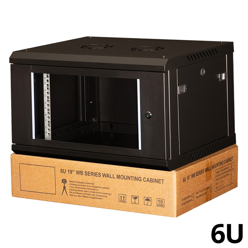 STEEL 06U6045-BL-F Επίτοιχη καμπίνα 6U με βάθος 450mm, FLAT PACK, Μαύρη