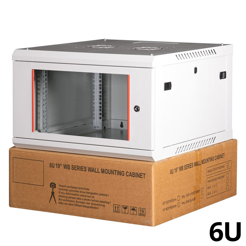 STEEL 06U6045-LG-F Επίτοιχη καμπίνα 6U με βάθος 450mm, FLAT PACK, Γκρι Ανοιχτό