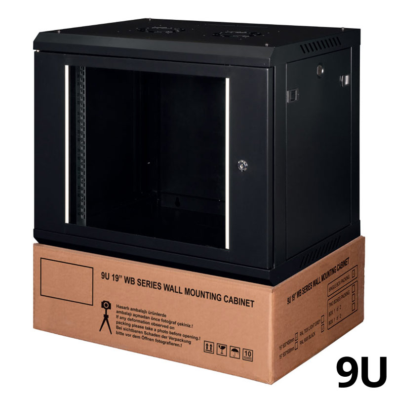 STEEL 09U6045-BL-F Επίτοιχη καμπίνα 9U με βάθος 450mm, FLAT PACK, Μαύρη