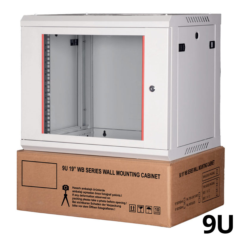 STEEL 09U6045-LG-F Επίτοιχη καμπίνα 9U με βάθος 450mm, FLAT PACK, Γκρι Ανοιχτό