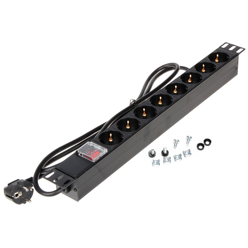 SW-1U-8G-MS-P Πολύπριζο Rack Mount 19’’ 1U, 8 εξόδων Σούκο 8x230VAC με διακόπτη