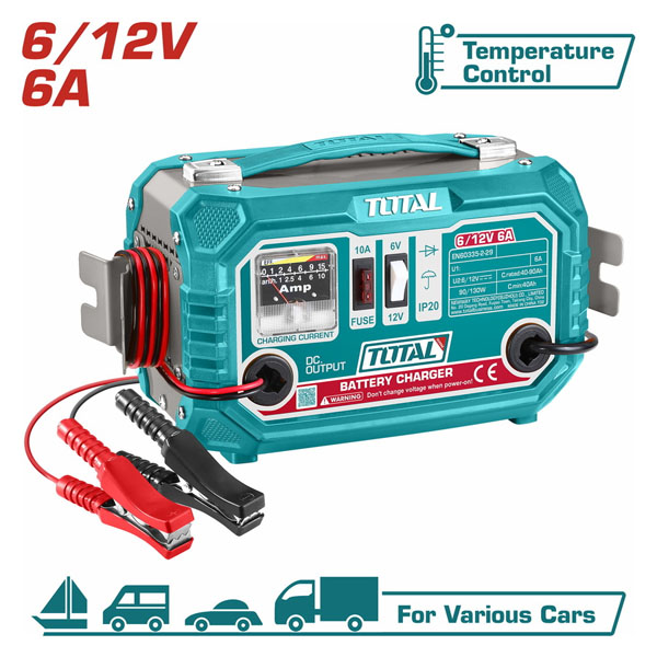 TOTAL TBC1501 Φορτιστής μπαταριών αυτοκινήτου 12V - 6V 6A 