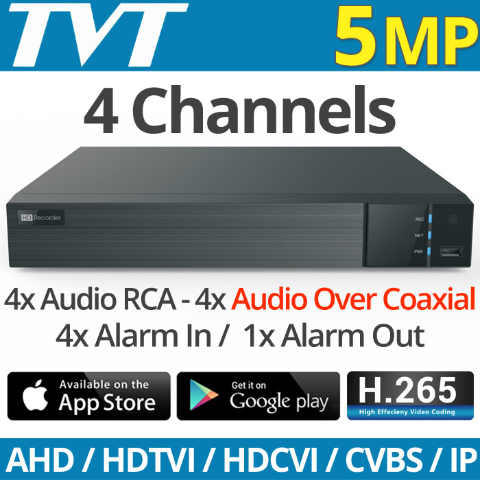 TVT TD-2704NS-HC-H Πενταυβριδικό Καταγραφικό DVR 4 καμερών, H.265, 5Mpixels, Audio Over Coaxial, 4xAudio-in, 4xAlarm-in, AoC