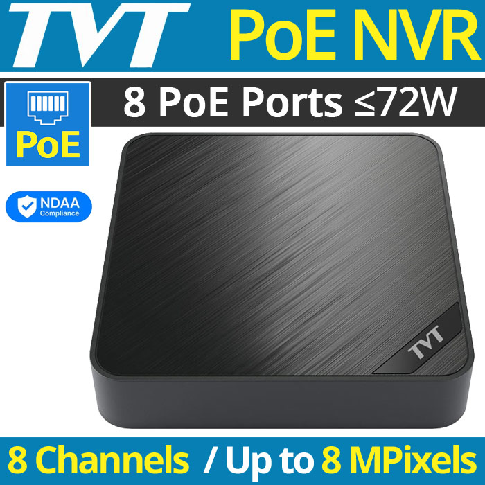 TVT TD-3008H1-8P-A1L IP Καταγραφικό PoE NVR για 8 IP Κάμερες Μέχρι 8Mpixels, 8 Θύρες PoE (max. 72W), H.265+
